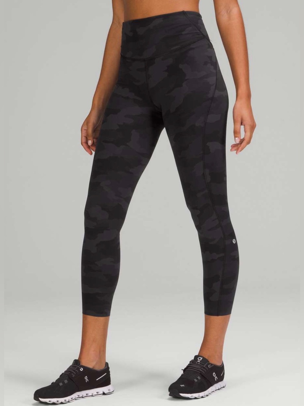 Lululemon Base Pace High Rise Running Tight Legging Black Grey Camo Size 8